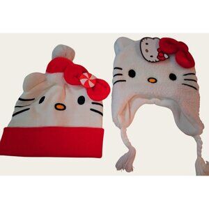 Hello Kitty Beanie & Fleece Hat Set Adult Osfa  NEW